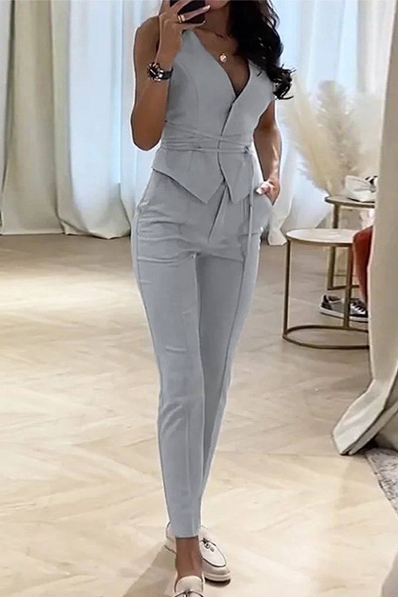 Work V Neck Sleeveless Two Pieces