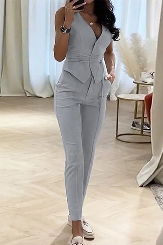 Work V Neck Sleeveless Two Pieces