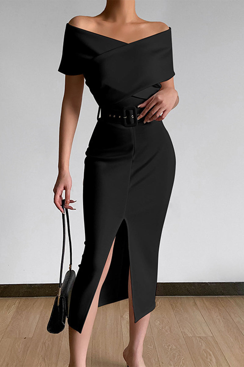 With Belt V Neck One Step Skirt Dresses(8 Colors)