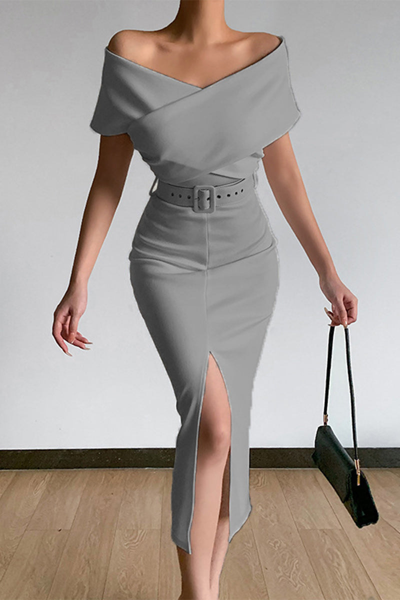 With Belt V Neck One Step Skirt Dresses(8 Colors)