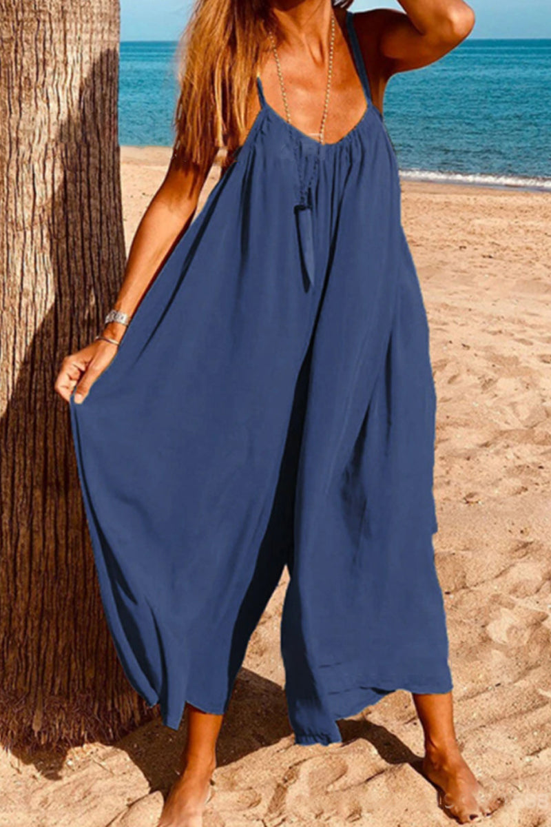 Simplicity Color V Neck Loose Jumpsuits(6 Colors)
