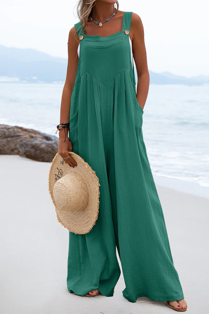 Split Joint Square Collar Loose Jumpsuits(13 Colors)