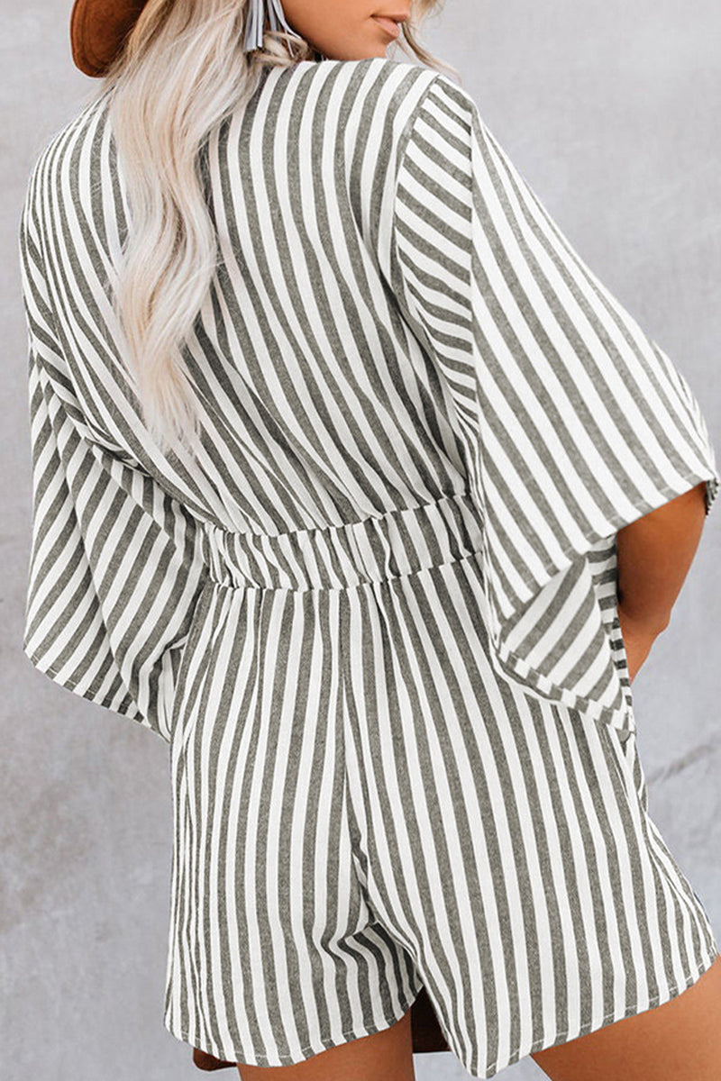 Simplicity Geometric Patchwork Frenulum V Neck Loose Jumpsuits(4 Colors)