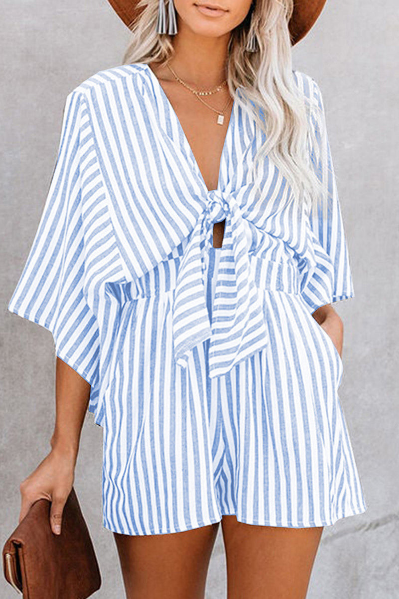 Simplicity Geometric Patchwork Frenulum V Neck Loose Jumpsuits(4 Colors)