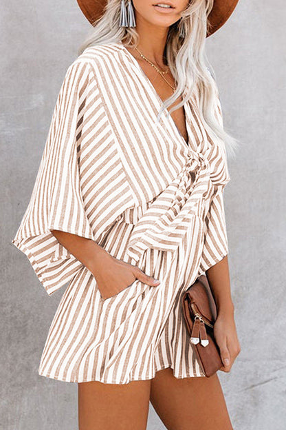Simplicity Geometric Patchwork Frenulum V Neck Loose Jumpsuits(4 Colors)