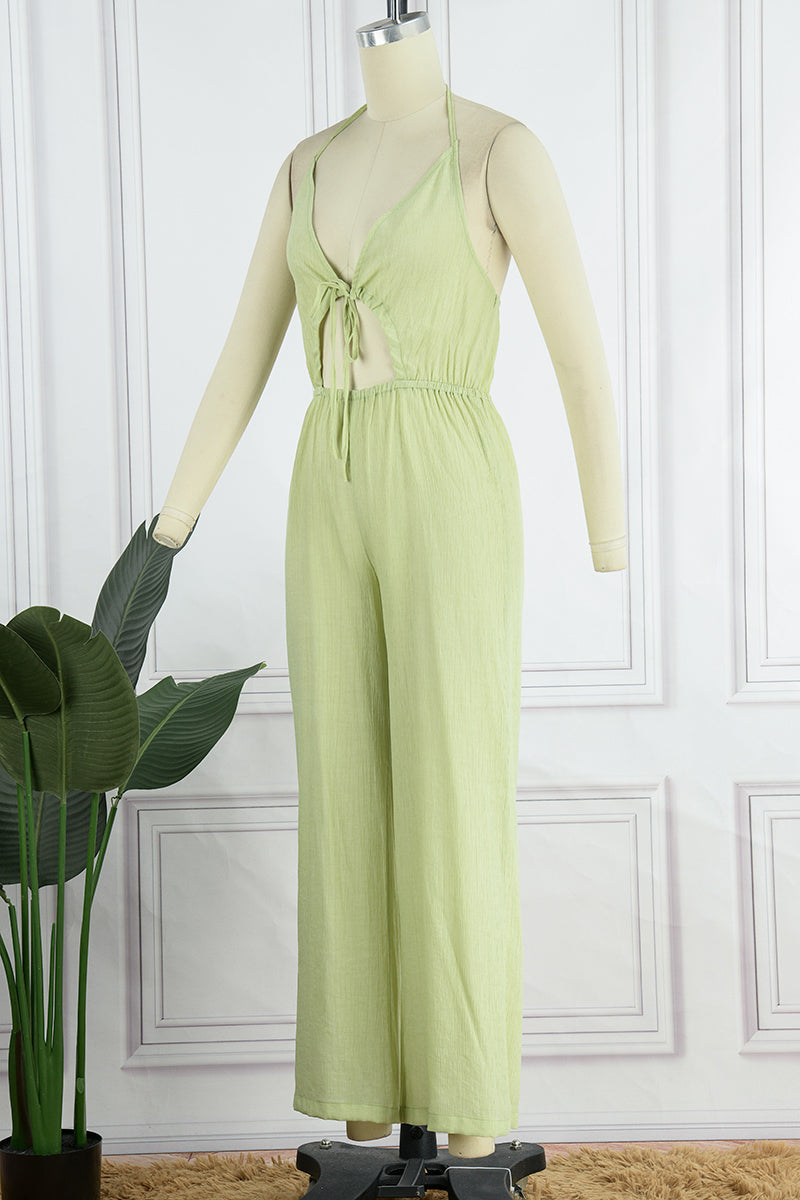 Backless V Neck Regular Jumpsuits(3 Colors)