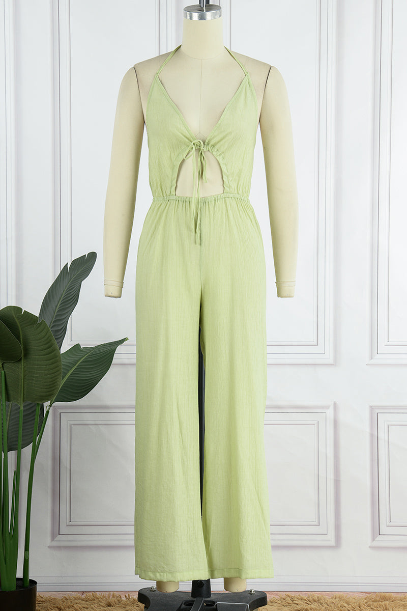 Backless V Neck Regular Jumpsuits(3 Colors)