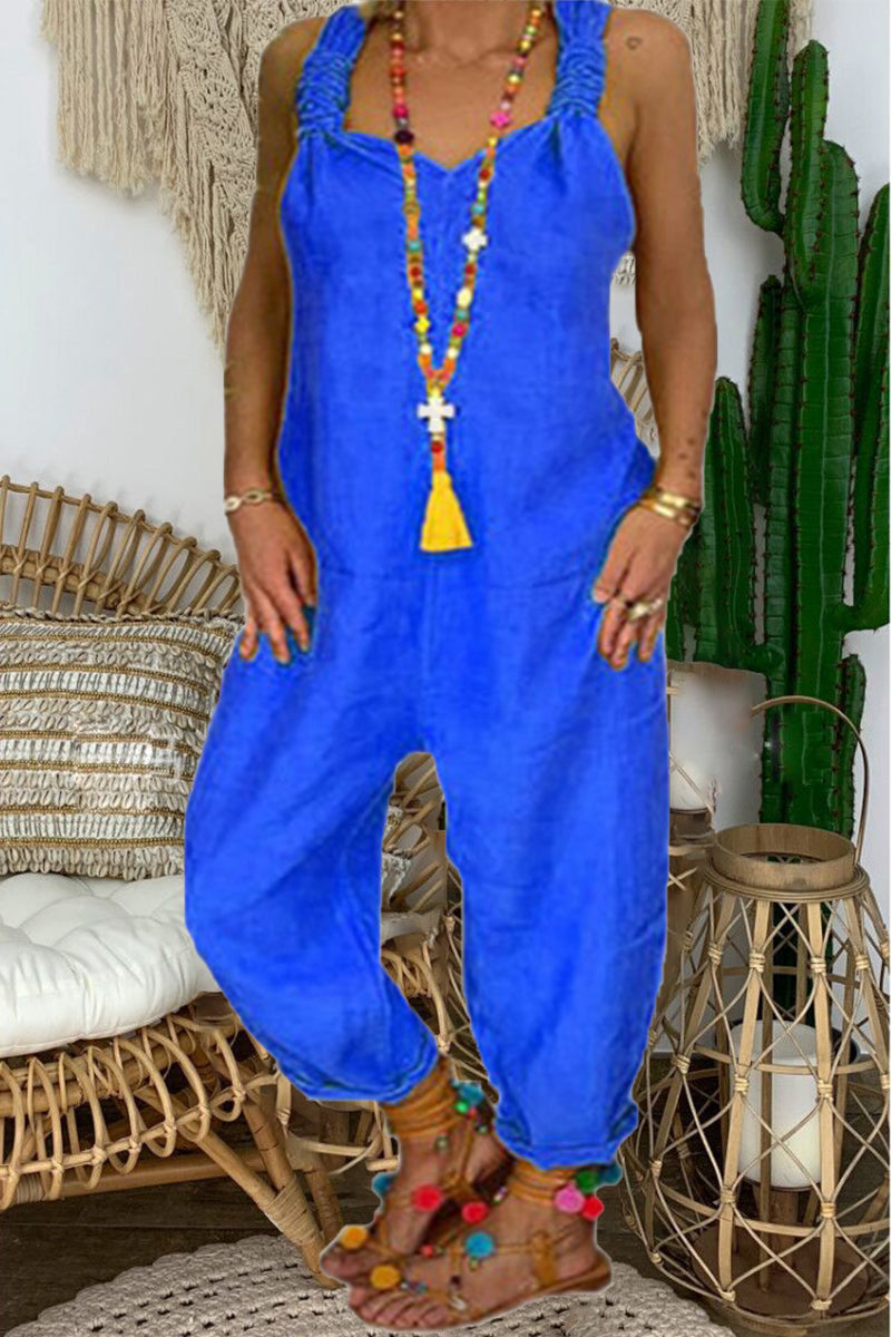 Backless Knotted V Neck Loose Jumpsuits(6 Colors)