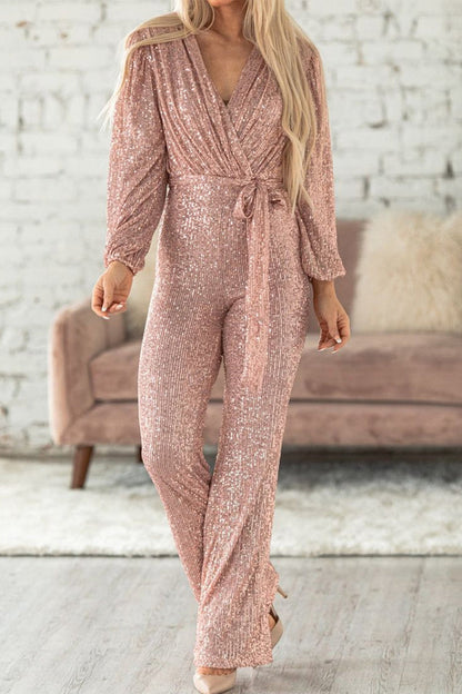 Sequins V Neck Regular Jumpsuits