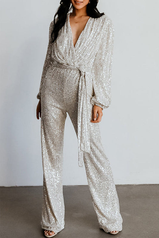 Sequins V Neck Regular Jumpsuits