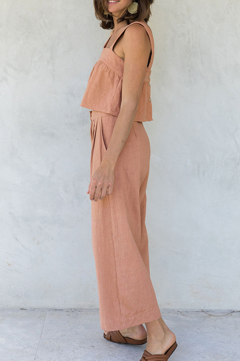 Buttons Square Collar Sleeveless Two Pieces