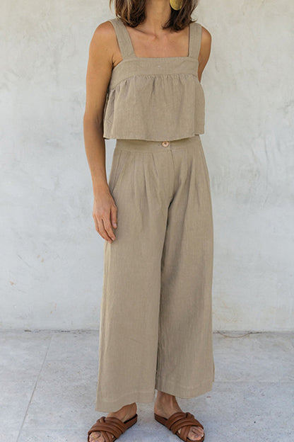 Buttons Square Collar Sleeveless Two Pieces