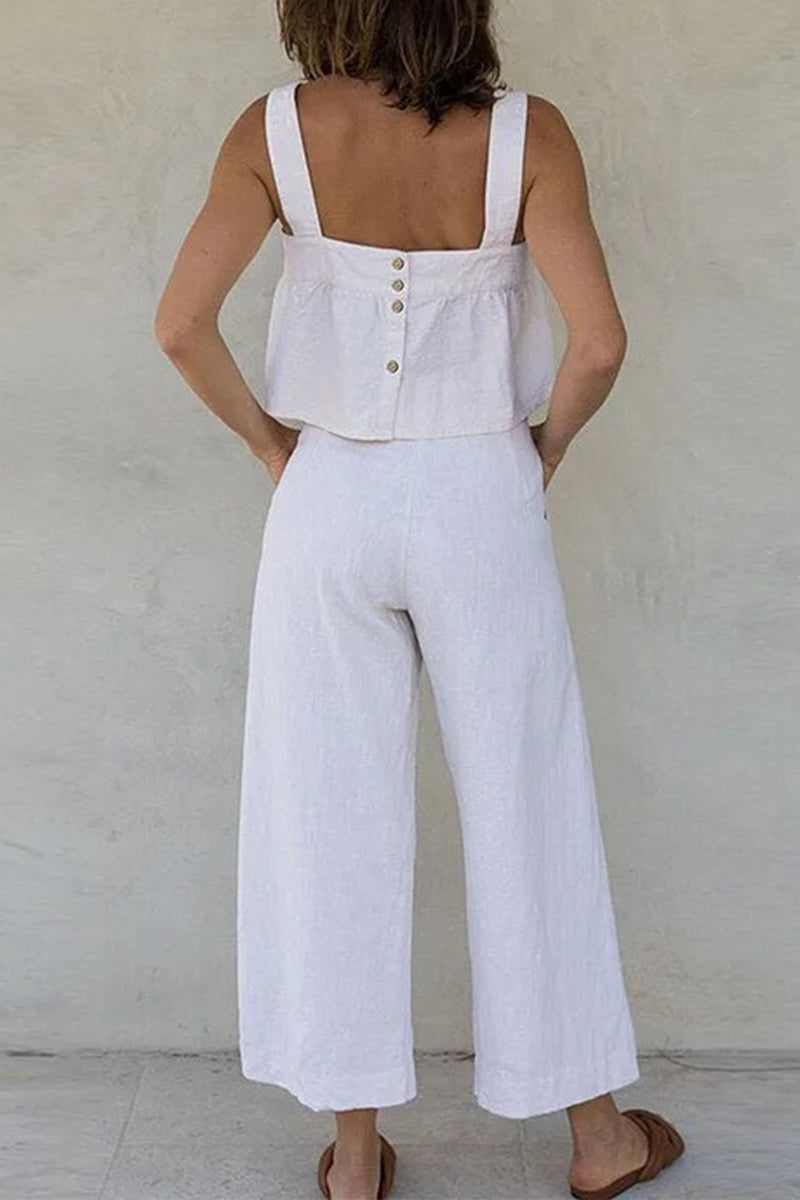 Buttons Square Collar Sleeveless Two Pieces