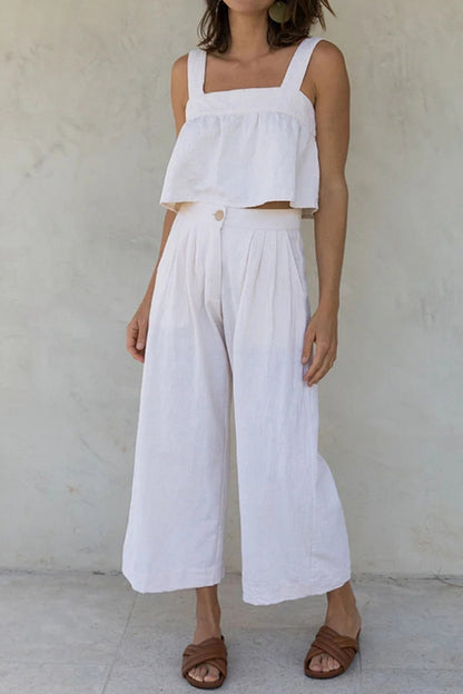 Buttons Square Collar Sleeveless Two Pieces