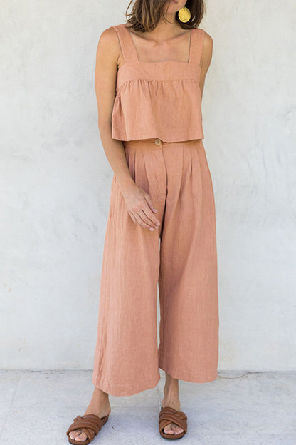 Buttons Square Collar Sleeveless Two Pieces