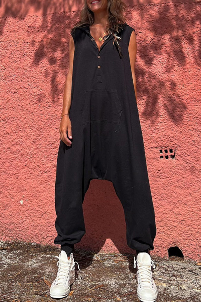 Sportswear Pocket Hooded Collar Loose Jumpsuits(3 Colors)
