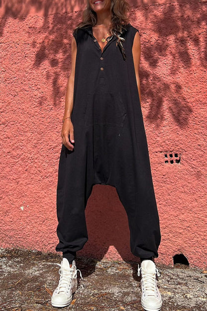 Sportswear Pocket Hooded Collar Loose Jumpsuits(3 Colors)