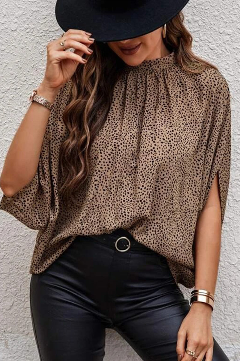 Work Print Patchwork O Neck Blouses(10 Colors)