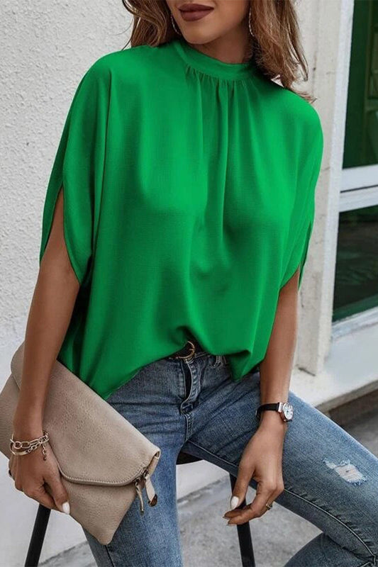 Work Print Patchwork O Neck Blouses(10 Colors)
