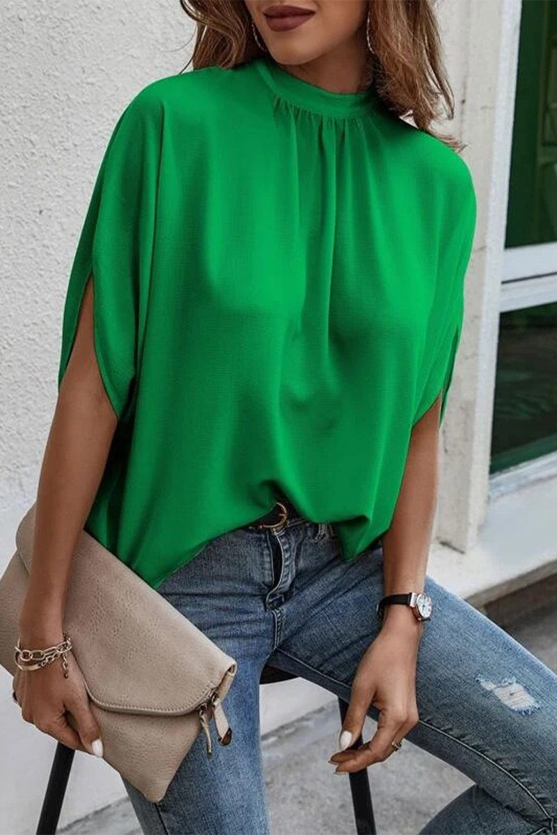 Work Print Patchwork O Neck Blouses(10 Colors)