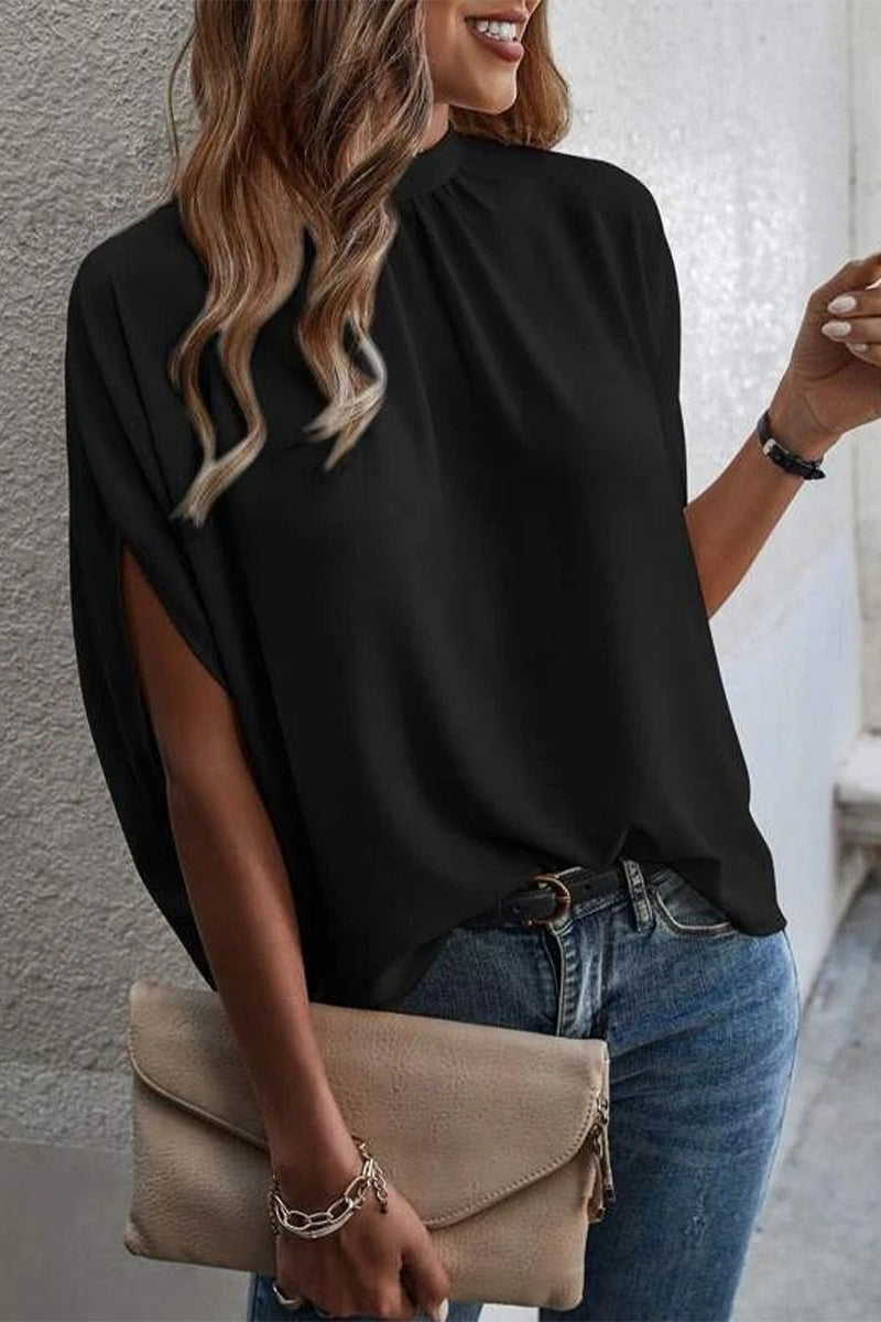 Work Print Patchwork O Neck Blouses(10 Colors)