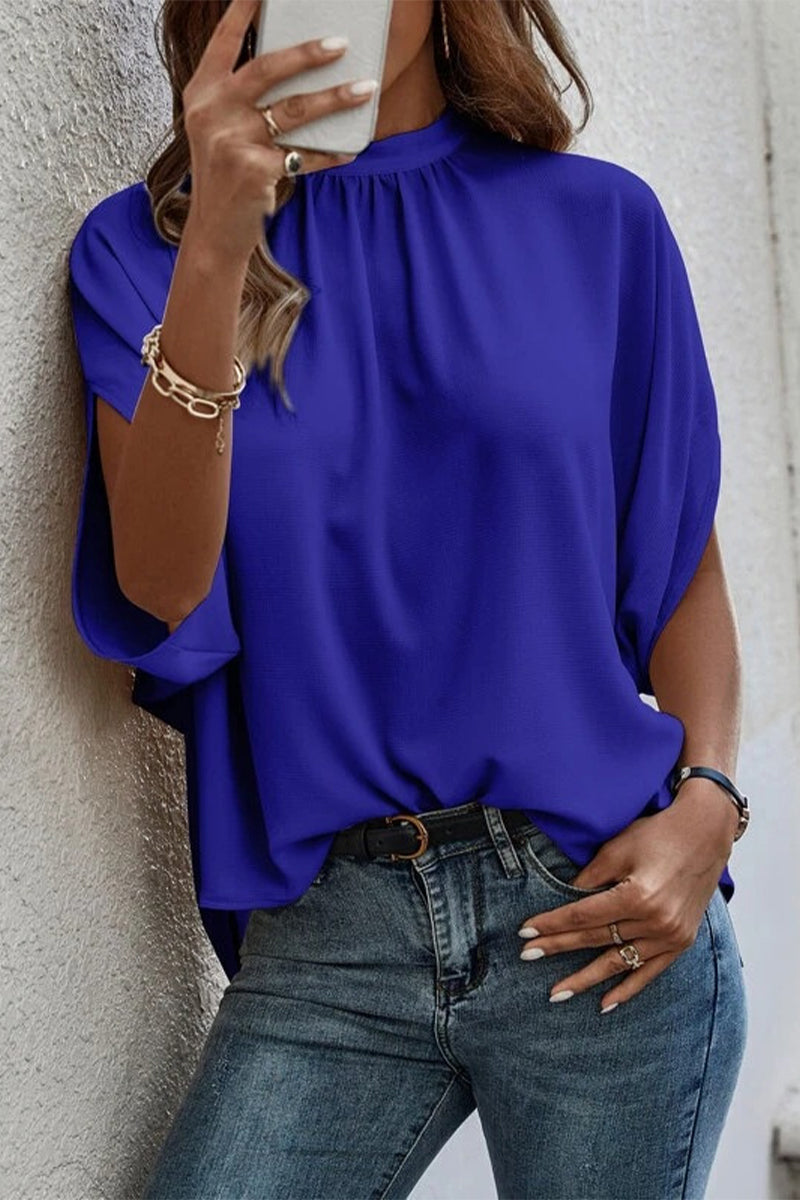 Work Print Patchwork O Neck Blouses(10 Colors)