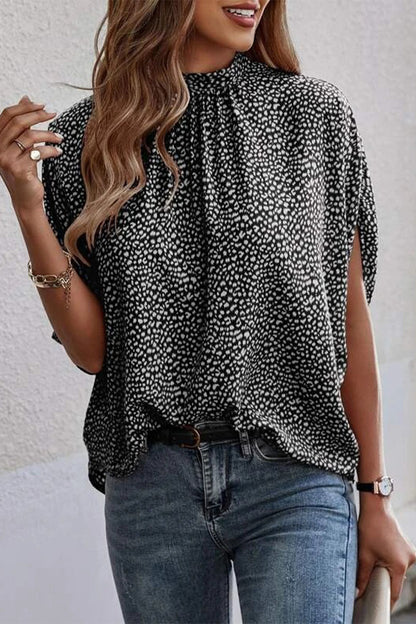 Work Print Patchwork O Neck Blouses(10 Colors)