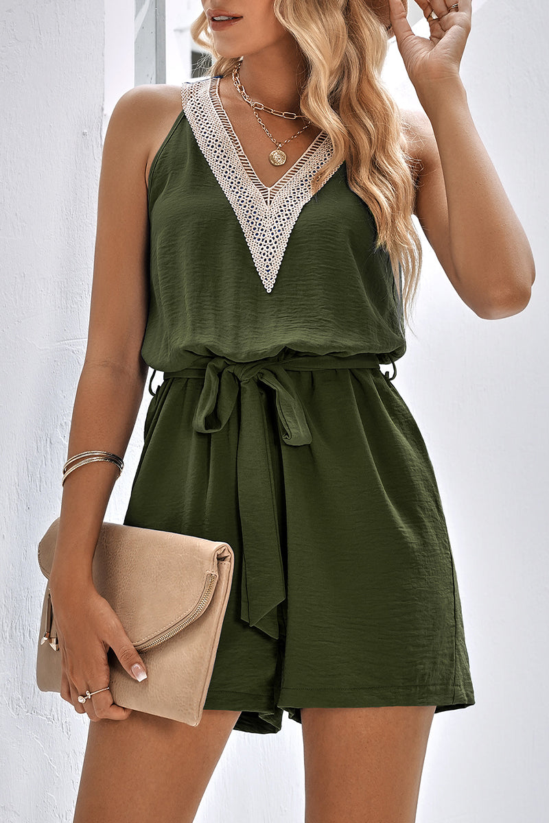 Simplicity Patchwork V Neck Loose Rompers