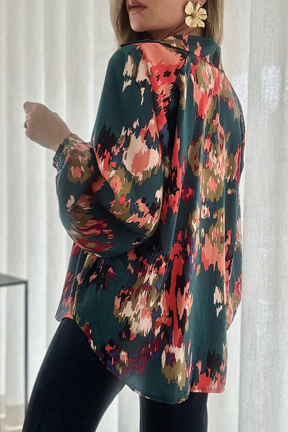 Work Print Patchwork V Neck Blouses(4 Colors)