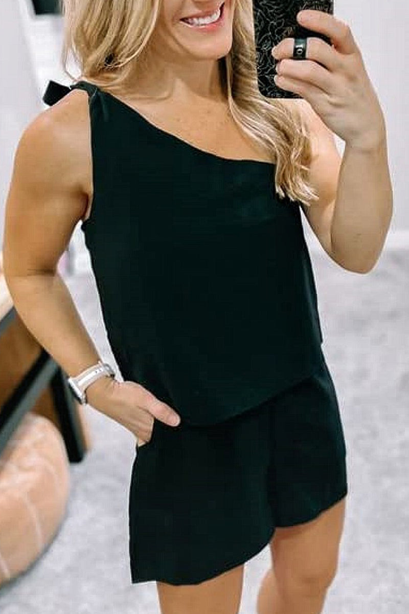Daily Pocket Oblique Collar Sleeveless Two Pieces
