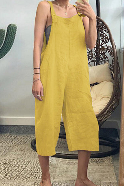 Simplicity Patchwork Square Collar Loose Jumpsuits(6 Colors)