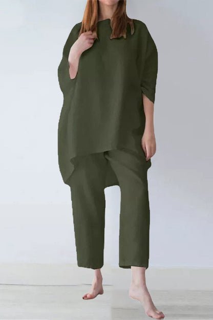 Color O Neck Half Sleeve Two Pieces