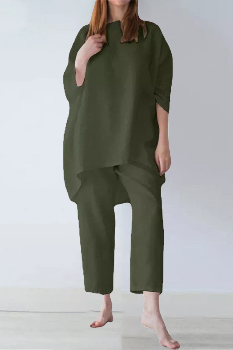 Color O Neck Half Sleeve Two Pieces