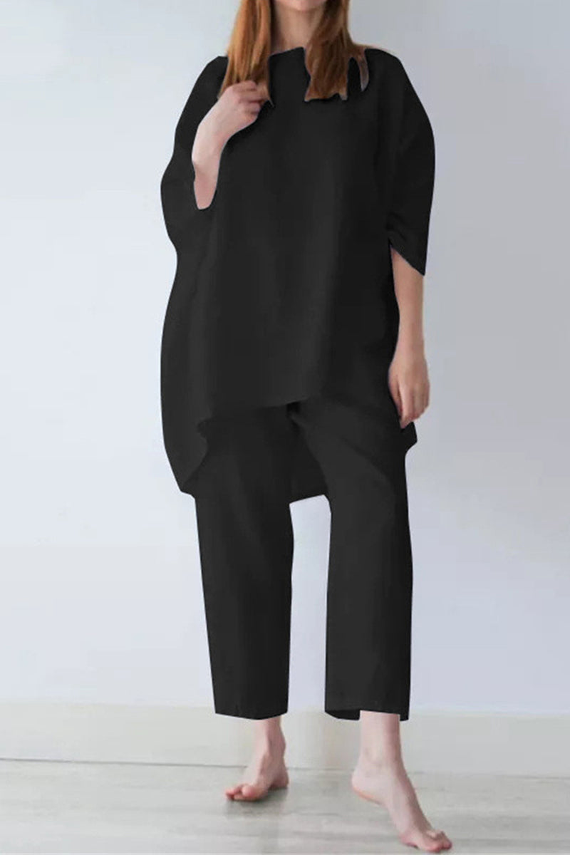 Color O Neck Half Sleeve Two Pieces
