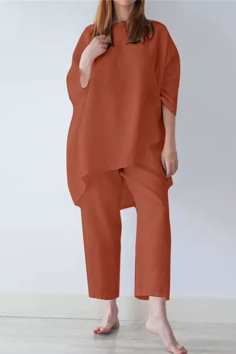 Color O Neck Half Sleeve Two Pieces