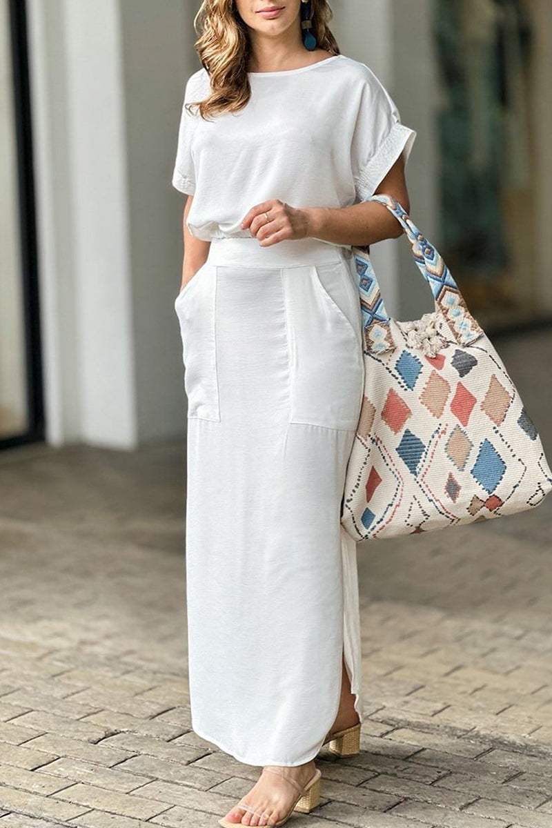 Vacation Pocket O Neck Two Pieces