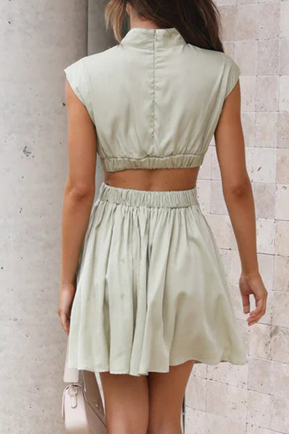 Sweet Ripped Mandarin Collar Waist Skirt Dresses