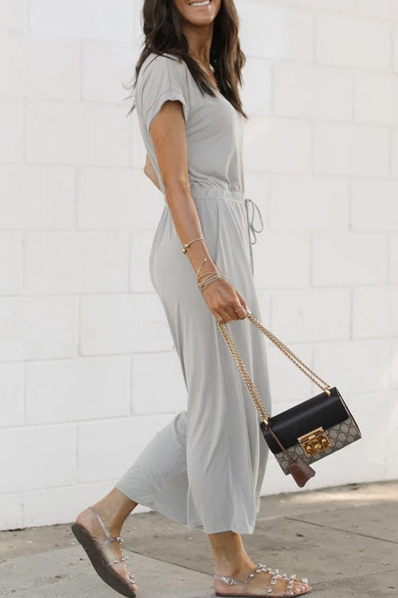 Daily Pocket Frenulum V Neck Jumpsuits