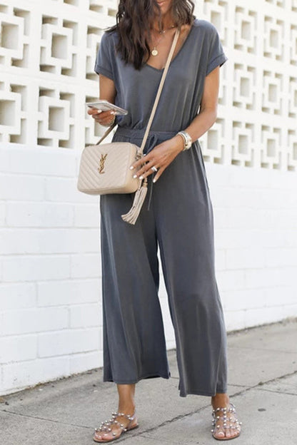Daily Pocket Frenulum V Neck Jumpsuits