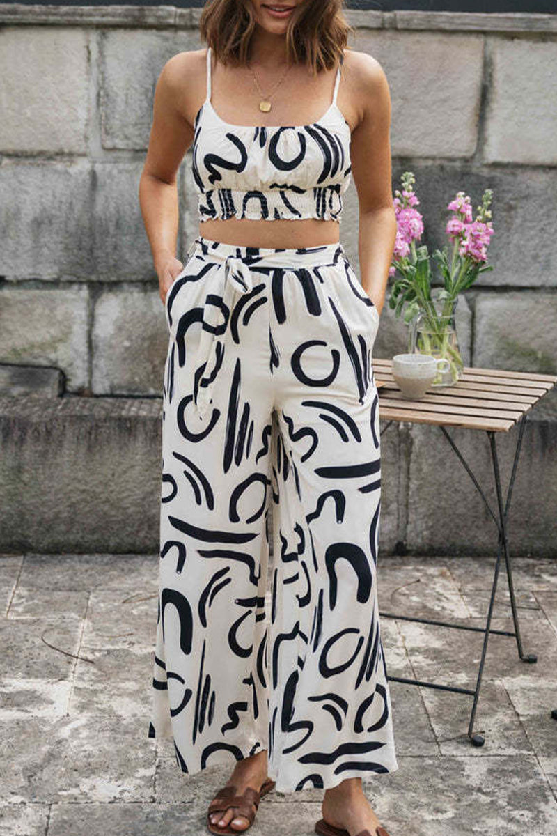 Letter Print Patchwork U Neck Sleeveless Two Pieces