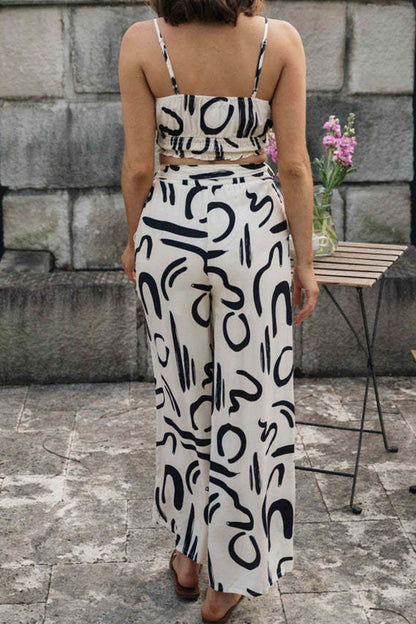 Letter Print Patchwork U Neck Sleeveless Two Pieces