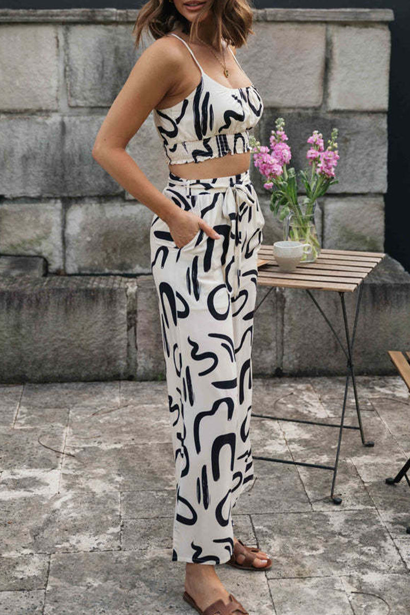 Letter Print Patchwork U Neck Sleeveless Two Pieces