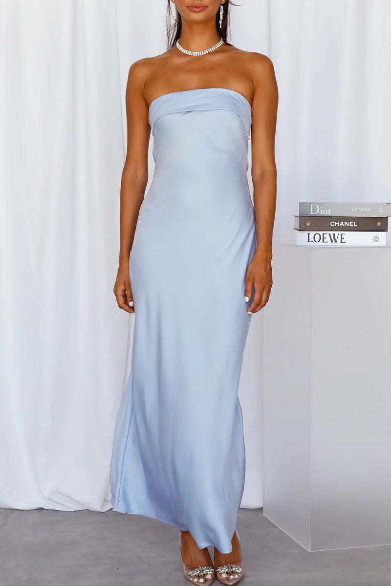 Vacation Color Strapless Pencil Skirt Dresses