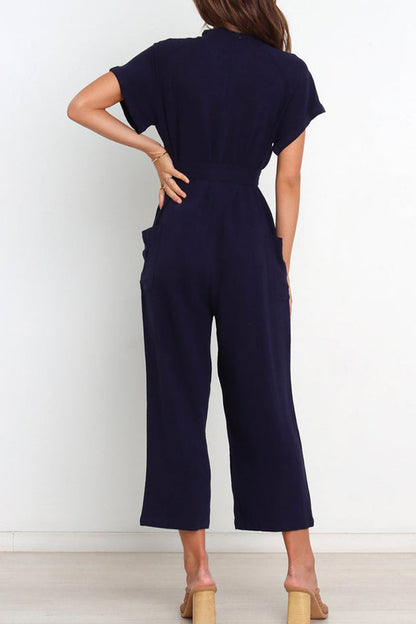 Simplicity Pocket Frenulum V Neck Regular Jumpsuits(3 Colors)