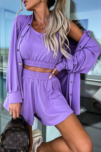 Vacation Pocket Turndown Collar Long Sleeve Two Pieces