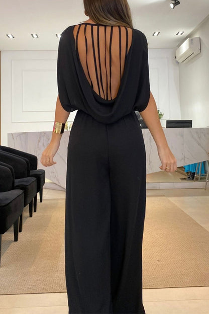 Street Color O Neck Loose Jumpsuits