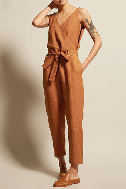 College Frenulum V Neck Loose Jumpsuits(4 Colors)