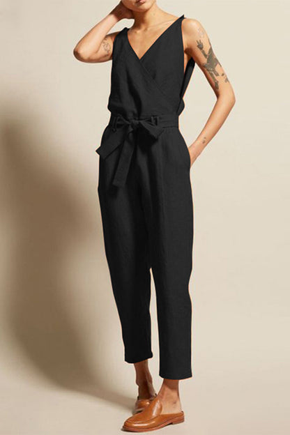 College Frenulum V Neck Loose Jumpsuits(4 Colors)