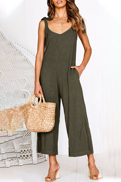 Daily Pocket V Neck Loose Jumpsuits(4 Colors)