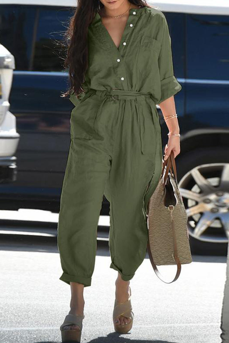 Daily Frenulum Turndown Collar Regular Jumpsuits